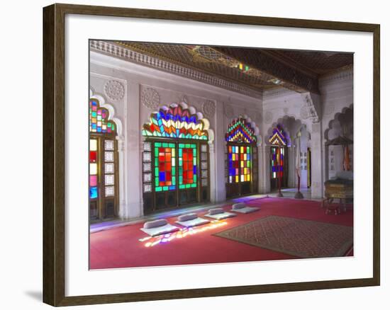 Colourful Stained Glass in the Maharaja's Throne Room, Meherangarh Fort Museum, Jodhpur, India-Eitan Simanor-Framed Photographic Print