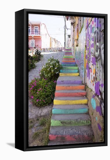 Colourful Street, Valparaiso, Chile-Peter Groenendijk-Framed Stretched Canvas
