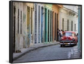 Colourful Street With Traditional Old American Car Parked, Old Havana, Cuba, West Indies, Caribbean-Martin Child-Framed Photographic Print