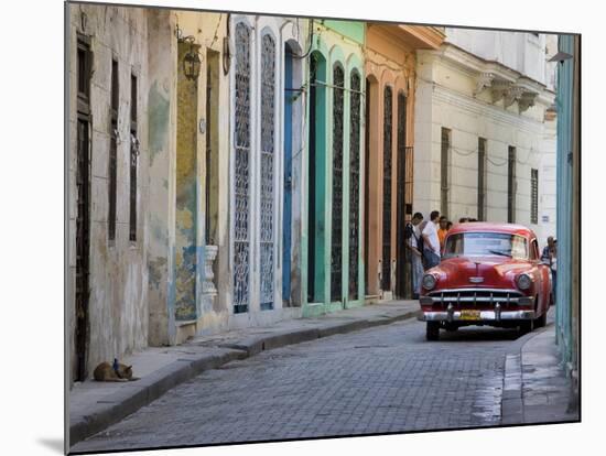 Colourful Street With Traditional Old American Car Parked, Old Havana, Cuba, West Indies, Caribbean-Martin Child-Mounted Photographic Print