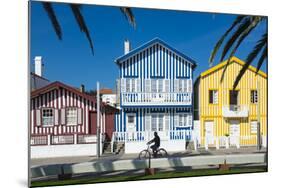 Colourful Stripes Decorate Traditional Beach House Style on Houses in Costa Nova, Portugal, Europe-Alex Treadway-Mounted Photographic Print