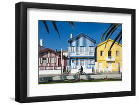 Colourful Stripes Decorate Traditional Beach House Style on Houses in Costa Nova, Portugal, Europe-Alex Treadway-Framed Photographic Print