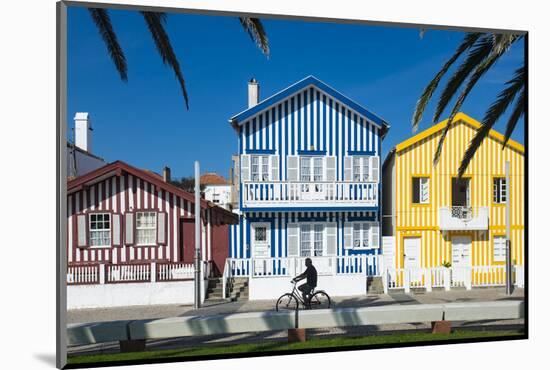 Colourful Stripes Decorate Traditional Beach House Style on Houses in Costa Nova, Portugal, Europe-Alex Treadway-Mounted Photographic Print