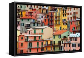 Colourful Texture of Manarola City of Cinque Terre - Italy.-Blaz Kure-Framed Stretched Canvas