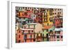 Colourful Texture Of Manarola City Of Cinque Terre - Italy-Blaz Kure-Framed Art Print