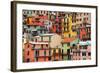 Colourful Texture Of Manarola City Of Cinque Terre - Italy-Blaz Kure-Framed Art Print