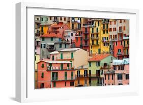 Colourful Texture Of Manarola City Of Cinque Terre - Italy-Blaz Kure-Framed Art Print