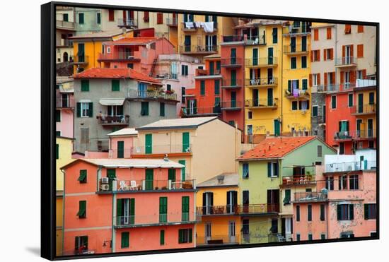 Colourful Texture Of Manarola City Of Cinque Terre - Italy-Blaz Kure-Framed Stretched Canvas