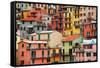 Colourful Texture Of Manarola City Of Cinque Terre - Italy-Blaz Kure-Framed Stretched Canvas