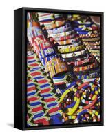 Colourful Traditional African Souvenirs on Beachfront, Durban, Kwazulu-Natal, South Africa-Ian Trower-Framed Stretched Canvas