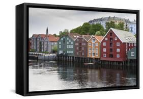 Colourful Wooden Warehouses on Wharf Beside the Nidelva River-Eleanor Scriven-Framed Stretched Canvas