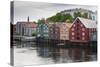 Colourful Wooden Warehouses on Wharf Beside the Nidelva River-Eleanor Scriven-Stretched Canvas