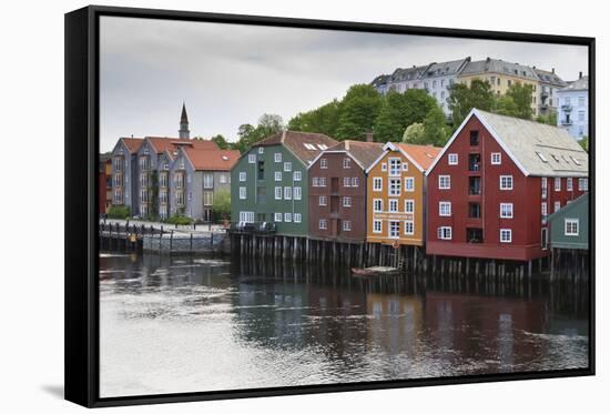 Colourful Wooden Warehouses on Wharf Beside the Nidelva River-Eleanor Scriven-Framed Stretched Canvas