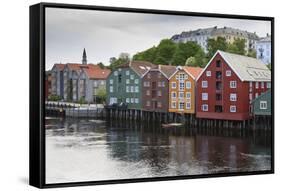 Colourful Wooden Warehouses on Wharf Beside the Nidelva River-Eleanor Scriven-Framed Stretched Canvas