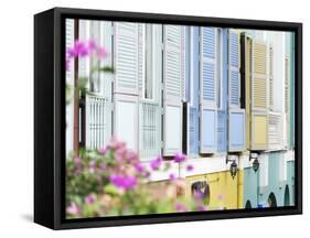 Colourful Wooden Window Shutters in the Boat Quay Area of Singapore, Southeast Asia, Asia-John Woodworth-Framed Stretched Canvas