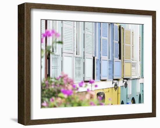 Colourful Wooden Window Shutters in the Boat Quay Area of Singapore, Southeast Asia, Asia-John Woodworth-Framed Photographic Print