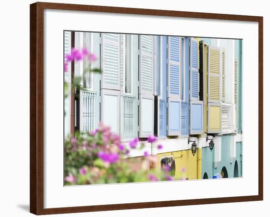 Colourful Wooden Window Shutters in the Boat Quay Area of Singapore, Southeast Asia, Asia-John Woodworth-Framed Photographic Print