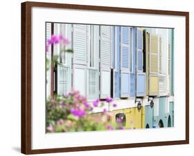 Colourful Wooden Window Shutters in the Boat Quay Area of Singapore, Southeast Asia, Asia-John Woodworth-Framed Photographic Print