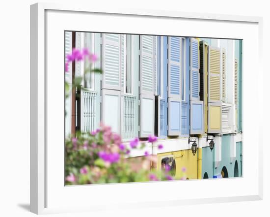 Colourful Wooden Window Shutters in the Boat Quay Area of Singapore, Southeast Asia, Asia-John Woodworth-Framed Photographic Print