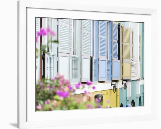 Colourful Wooden Window Shutters in the Boat Quay Area of Singapore, Southeast Asia, Asia-John Woodworth-Framed Photographic Print