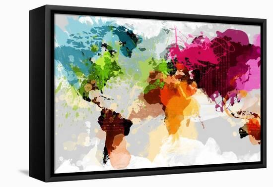 Colourful World Map-GraphINC-Framed Stretched Canvas