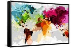 Colourful World Map-GraphINC-Framed Stretched Canvas