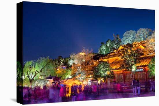 Colourfully Illuminated Traditional Architecture and Trees in the Old Town of Lijiang-Andreas Brandl-Stretched Canvas