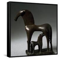 Colt Suckling on its Mother, Bronze Statue, from Olympia, Peloponnese, Greece-null-Framed Stretched Canvas