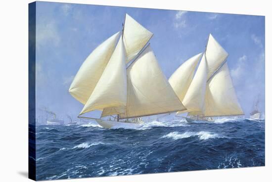 Columbia and Shamrock off Rhode Island, 1899-Steven Dews-Stretched Canvas