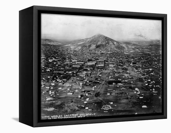 Columbia Mountain Sits at the Edge of Goldfield, Nevada-P.E. Larson-Framed Stretched Canvas