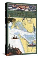 Columbia River Chart & Views-Lantern Press-Stretched Canvas