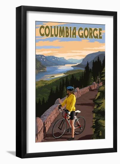 Columbia River Gorge - Bicycle Scene-Lantern Press-Framed Art Print