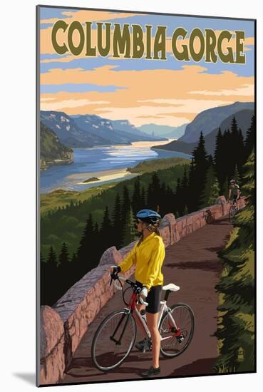 Columbia River Gorge - Bicycle Scene-Lantern Press-Mounted Art Print