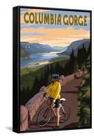 Columbia River Gorge - Bicycle Scene-Lantern Press-Framed Stretched Canvas