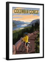 Columbia River Gorge - Bicycle Scene-Lantern Press-Framed Art Print