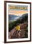Columbia River Gorge - Bicycle Scene-Lantern Press-Framed Art Print