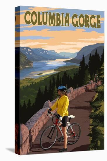 Columbia River Gorge - Bicycle Scene-Lantern Press-Stretched Canvas