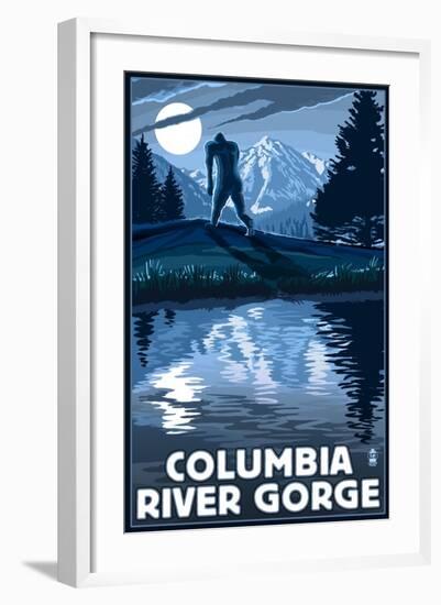 Columbia River Gorge - Bigfoot and Mountain-Lantern Press-Framed Art Print