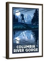 Columbia River Gorge - Bigfoot and Mountain-Lantern Press-Framed Art Print