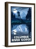 Columbia River Gorge - Bigfoot and Mountain-Lantern Press-Framed Art Print