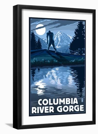Columbia River Gorge - Bigfoot and Mountain-Lantern Press-Framed Art Print