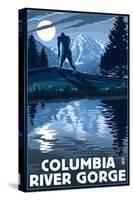 Columbia River Gorge - Bigfoot and Mountain-Lantern Press-Stretched Canvas
