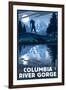 Columbia River Gorge - Bigfoot and Mountain-Lantern Press-Framed Art Print