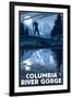 Columbia River Gorge - Bigfoot and Mountain-Lantern Press-Framed Art Print