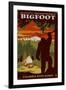 Columbia River Gorge - Home of Bigfoot-Lantern Press-Framed Art Print