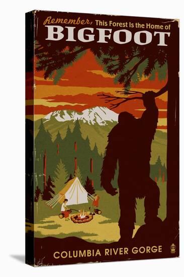 Columbia River Gorge - Home of Bigfoot-Lantern Press-Stretched Canvas