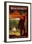 Columbia River Gorge - Home of Bigfoot-Lantern Press-Framed Art Print