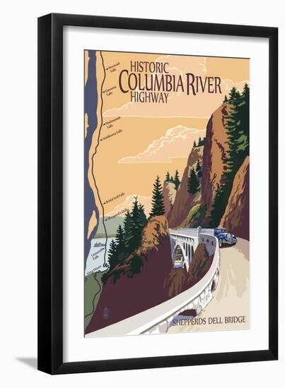 Columbia River Gorge, Oregon - Historic Columbia River Highway-Lantern Press-Framed Art Print