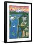 Columbia River Gorge, Oregon - Retro Scene-Lantern Press-Framed Art Print