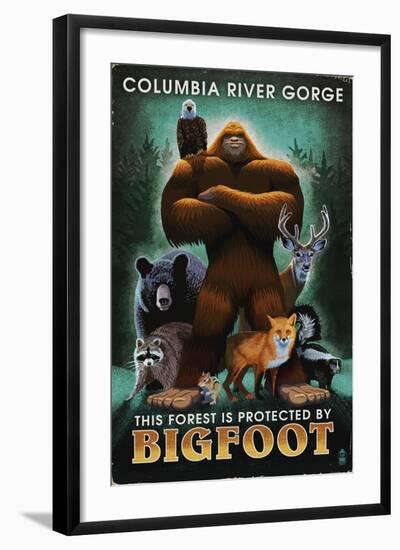 Columbia River Gorge - Respect Our Wildlife - Bigfoot-Lantern Press-Framed Art Print